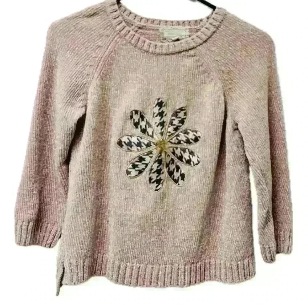 Btween little girls pink sweater with flower patch size 10